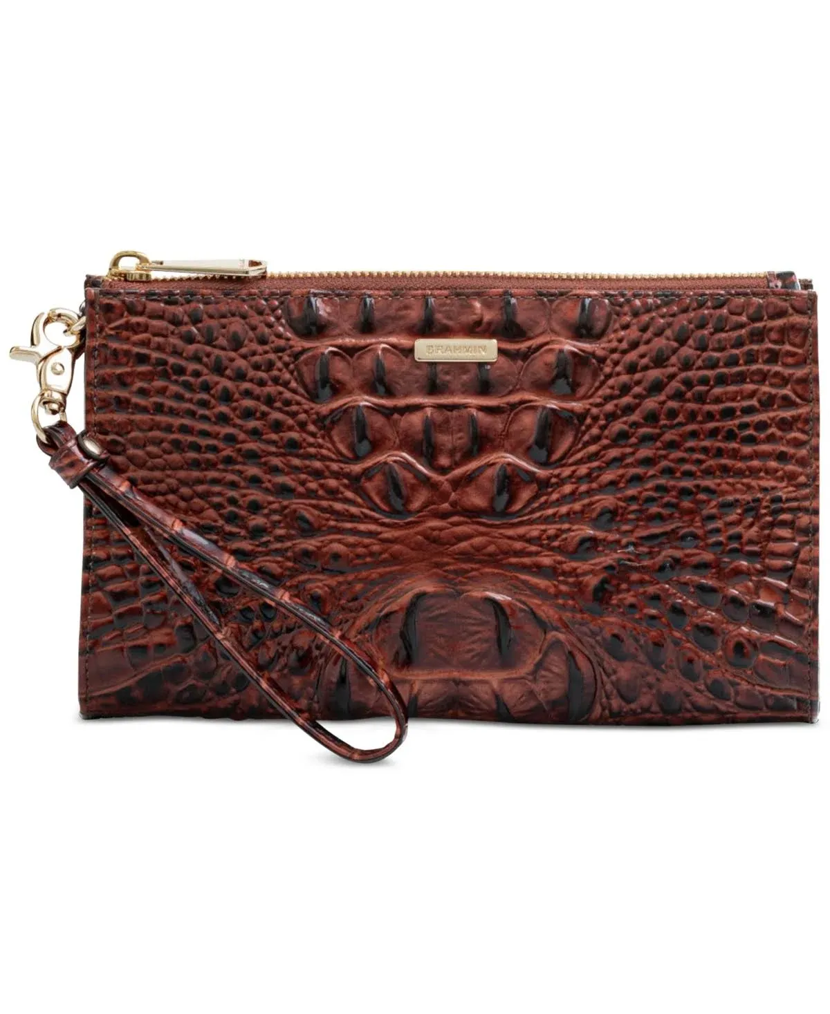 Brahmin Daisy Croc Embossed Leather Wristlet - Black