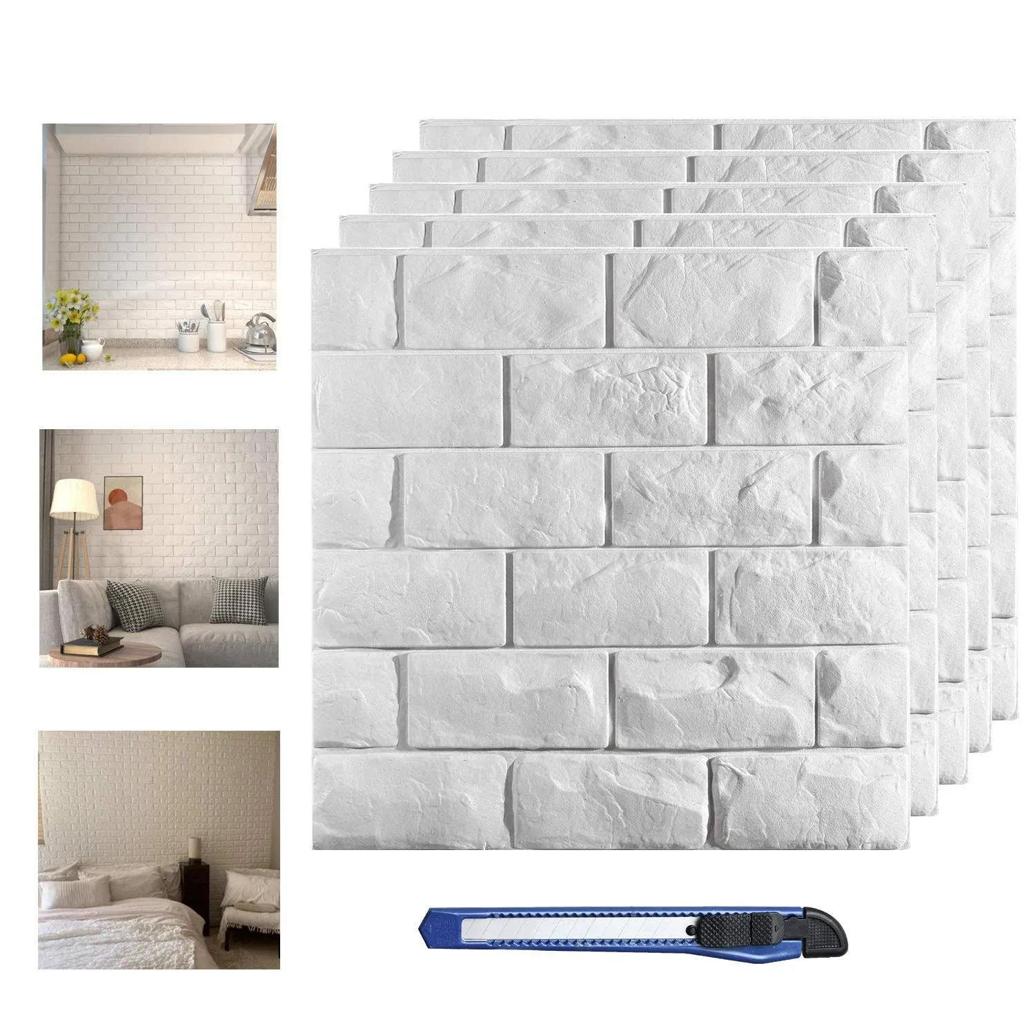 20 Pcs 3d Wall Panels Stick and Peel, Black Brick Printable Faux Paneling Self Adhesive Waterproof 3d Wallpaper Stick and Peel for Bedroom, Bathroom, Kitchen, Fireplace (19.38 sq feet Coverage)