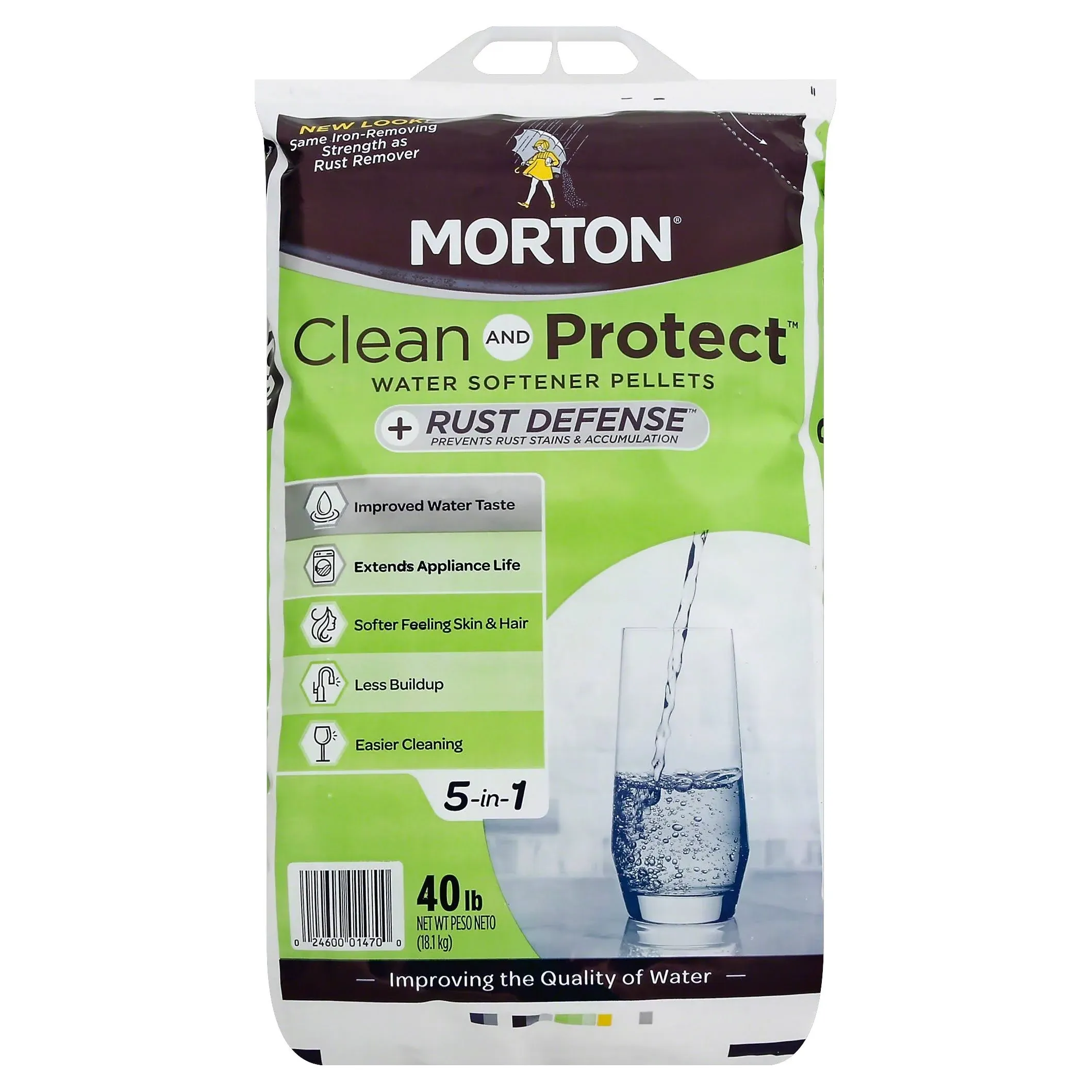 Morton Clean and Protect Water Softening Pellets, +Rust Defense - 40 lb