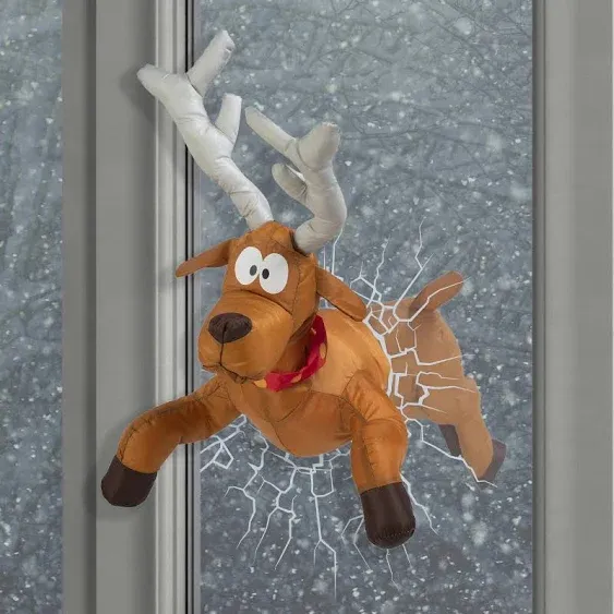 Christmas Crashing Reindeer Animated Decoration - Festive Fun as Rudolph Smashes Through Your Window & Kicks His Legs As He Tries to Wiggle Free - Fits Any Window