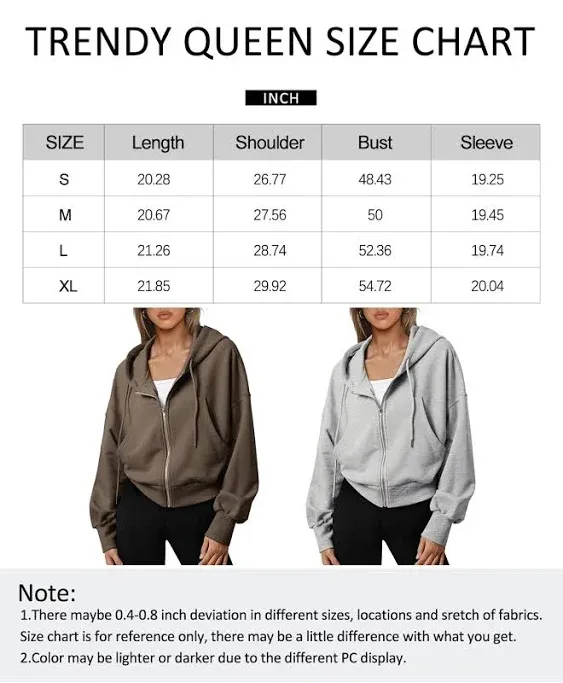 Trendy Queen Hoodies for Women Full Zip Up Cropped Sweatshirts Casual Hooded Pul