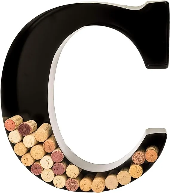 will's Metal Wine Cork Holder - Letters A to Z | Modern Housewarming Gift, Home Bar Decor Wine Gift, Wine Bar Decor, Wedding Registry Items | Large Wall Art | Wine Gifts for Women, Black Large (C)