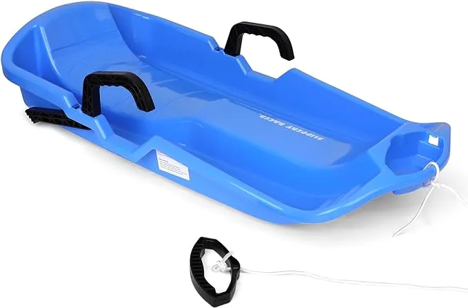 Slippery Racer Downhill Thunder Flexible Kids Toddler Plastic Toboggan Snow Sled with Built in Brake System, Pull Rope, & Handle Grips