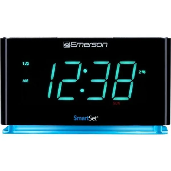 Emerson Radio ER100301 1.4" Smart Set Alarm Clock, Cyan