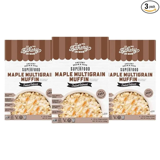 Bakery on Main Gluten Free Instant Oatmeal Vegan & Non GMO Maple Multigrain Muffin 31.5 oz Pack of 3