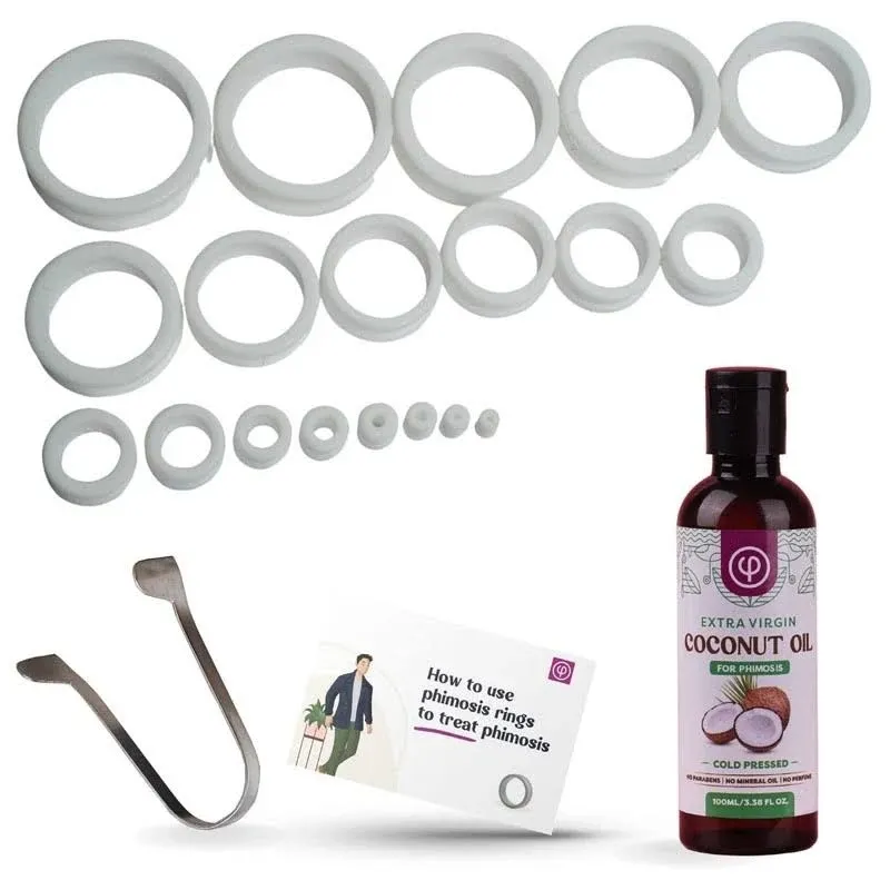 Phimosis Stretching Rings (20 Rings Set) with Extra Virgin Coconut Oil and 'How to use' Booklet