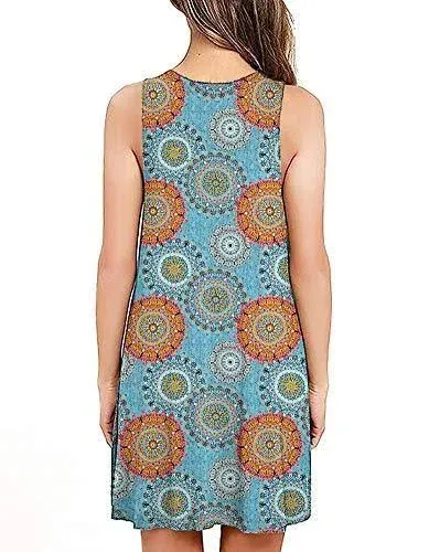 BISHUIGE Women Summer Casual Round Neck T Shirt Dresses Beach Cover up Plain Tank Dress