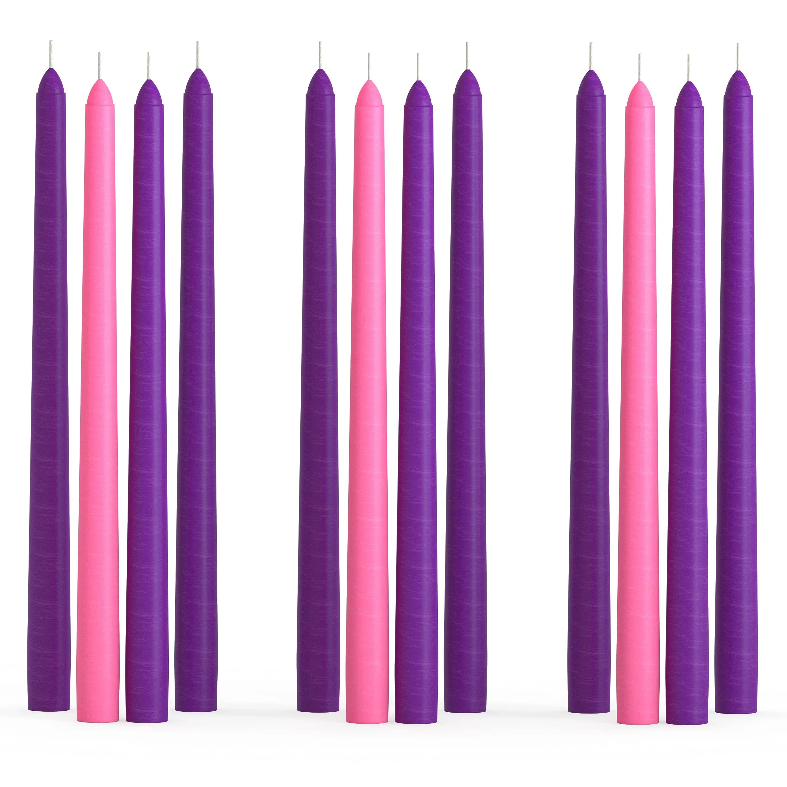 CANDWAX 10 inch Taper Advent Candles 3 Sets - Dripless Taper Candles and Unscented Candlesticks - Long Burning Tapered Candles Perfect As Advent