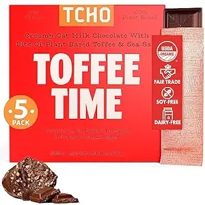 TCHO Toffee Time 53% Oat Milk Chocolate Bars (5 pack) | Plant Based, Organic & Fair Trade, | Non GMO, Non-Dairy, Vegan, Soy Free (2.5oz each)