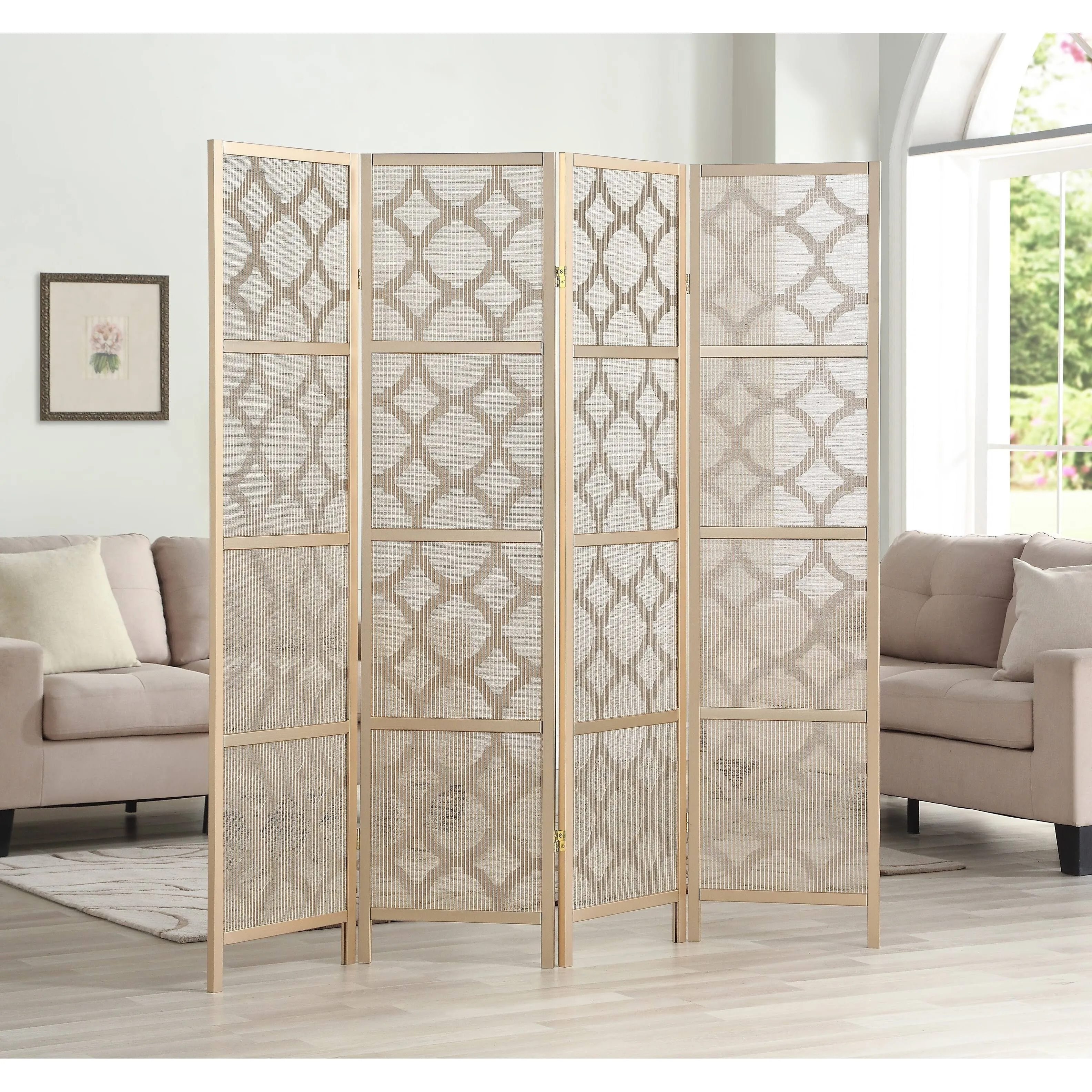 Roundhill Furniture Quarterfoil Infused Diamond Design 4-Panel Room Divider, ...