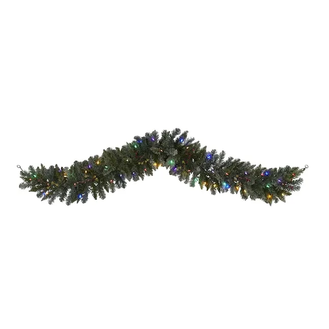 Nearly Natural 6' Snow Tipped Artificial Christmas Garland with 50 Warm White LED Lights and Berries