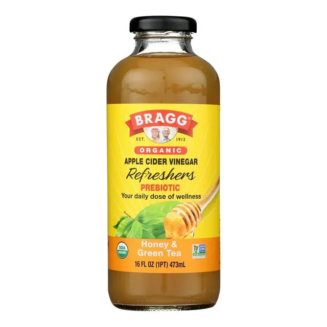 Bragg Refreshers Apple Cider Vinegar, Organic, Honey & Green Tea, Prebiotic - 16 fl oz