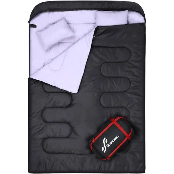 Double Sleeping Bag for Adults, Sportneer 2 Person 61&#034;*90.6&#034;, Black 