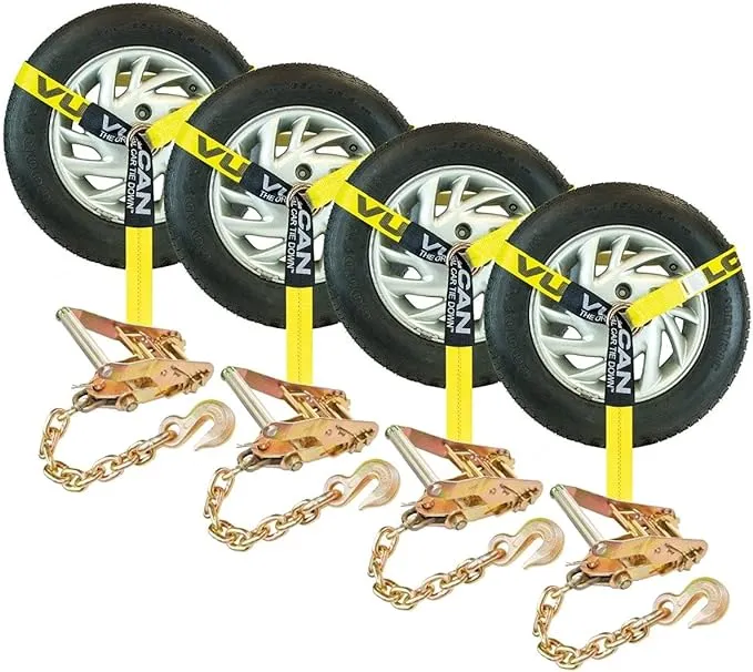 Vulcan Car Tie Down with Chain Anchors - Lasso Style - 2 inch x 96 inch 4 Pack