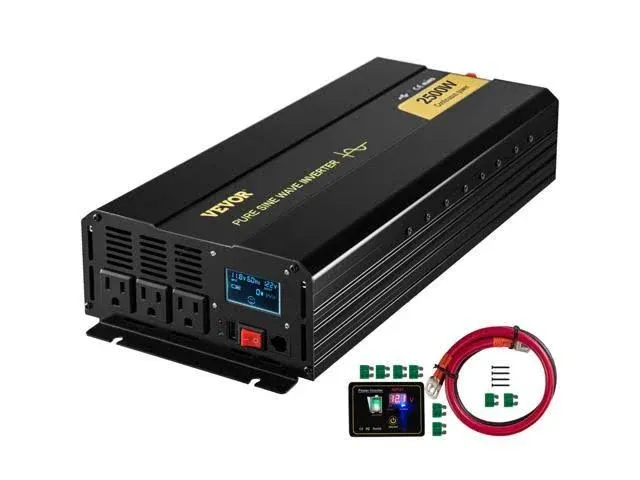 VEVOR Pure Sine Wave Inverter, 2500 Watt Power Inverter, DC 12V to AC 120V Car Inverter, with USB Port, LCD Display, and Remote