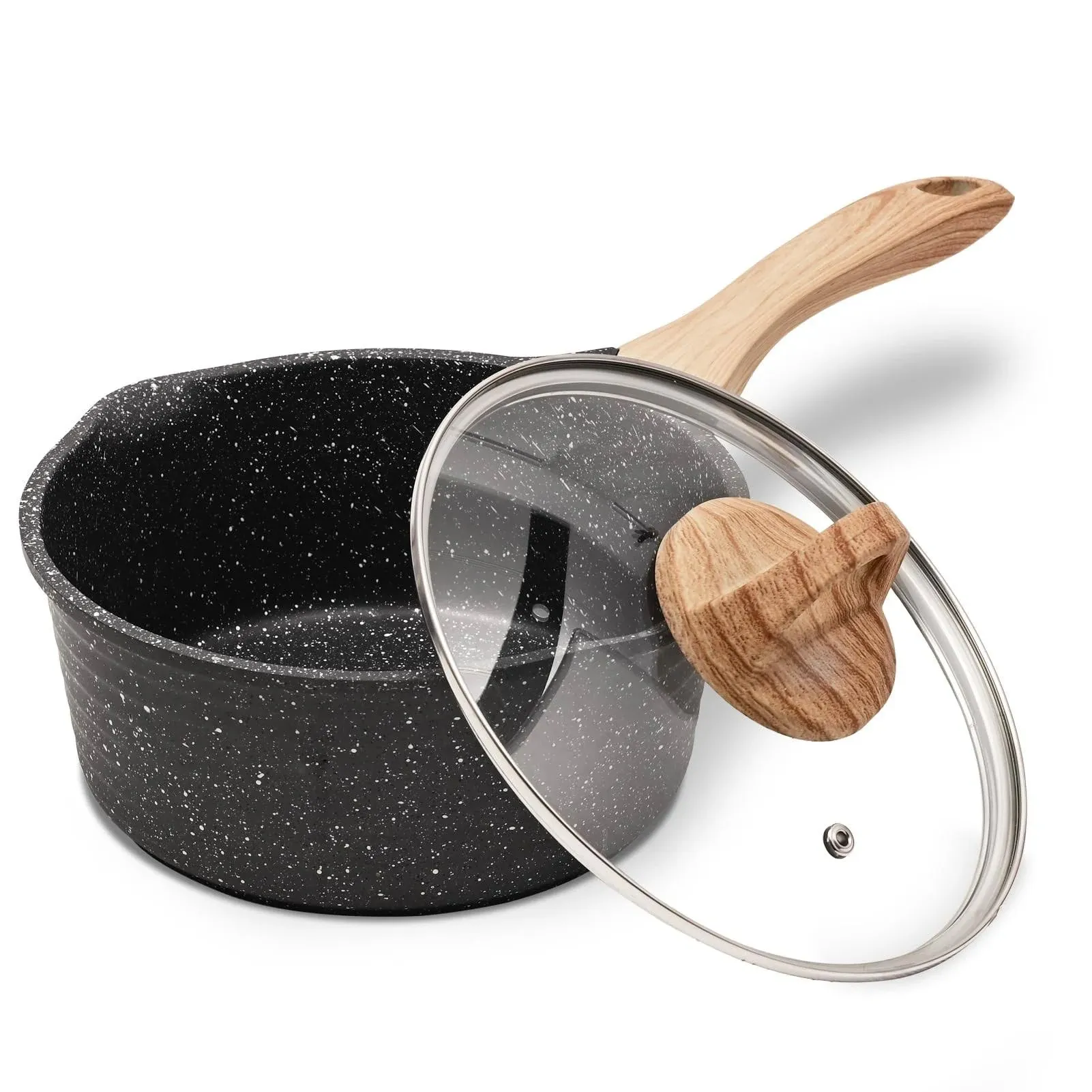 2.5 Quart Sauce Pan with Lid Non Stick Small Pot with German Granite Coating ...