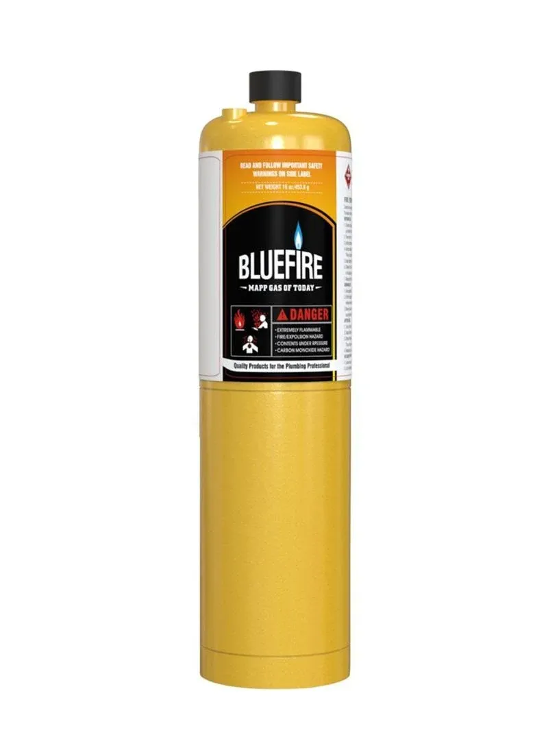 BLUEFIRE 14.1 oz Modern MAPP Gas Cylinder 99.9% High Purity Propylene Equal to MAP-PRO Hotter than Small Propane Tank Torch Fuel for Welding Brazing Soldering on Propane Torch (Pack of 2)