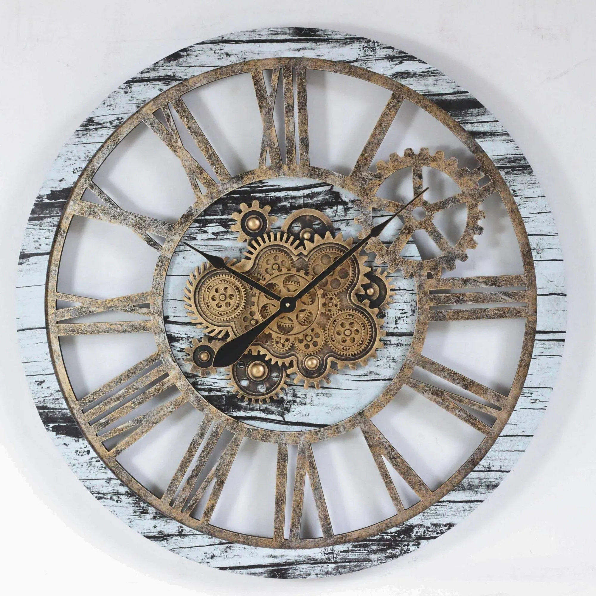 Wall Clock with Real Moving Gears 36 inch Vintage Brown