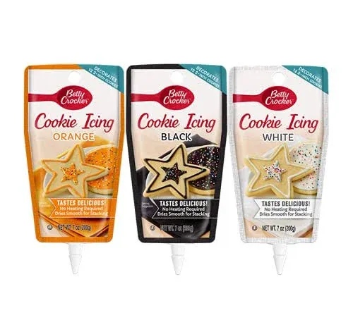 Signature Brands Betty Crocker Halloween Cookie Icing, Orange Icing, Black Icing, White Icing 7 Ounce (Pack of 3)