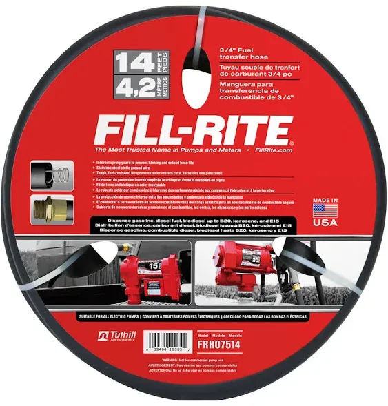 FRH07514 Fill-Rite 3/4" x 14 Ft Fuel Tank Transfer Pump Hose