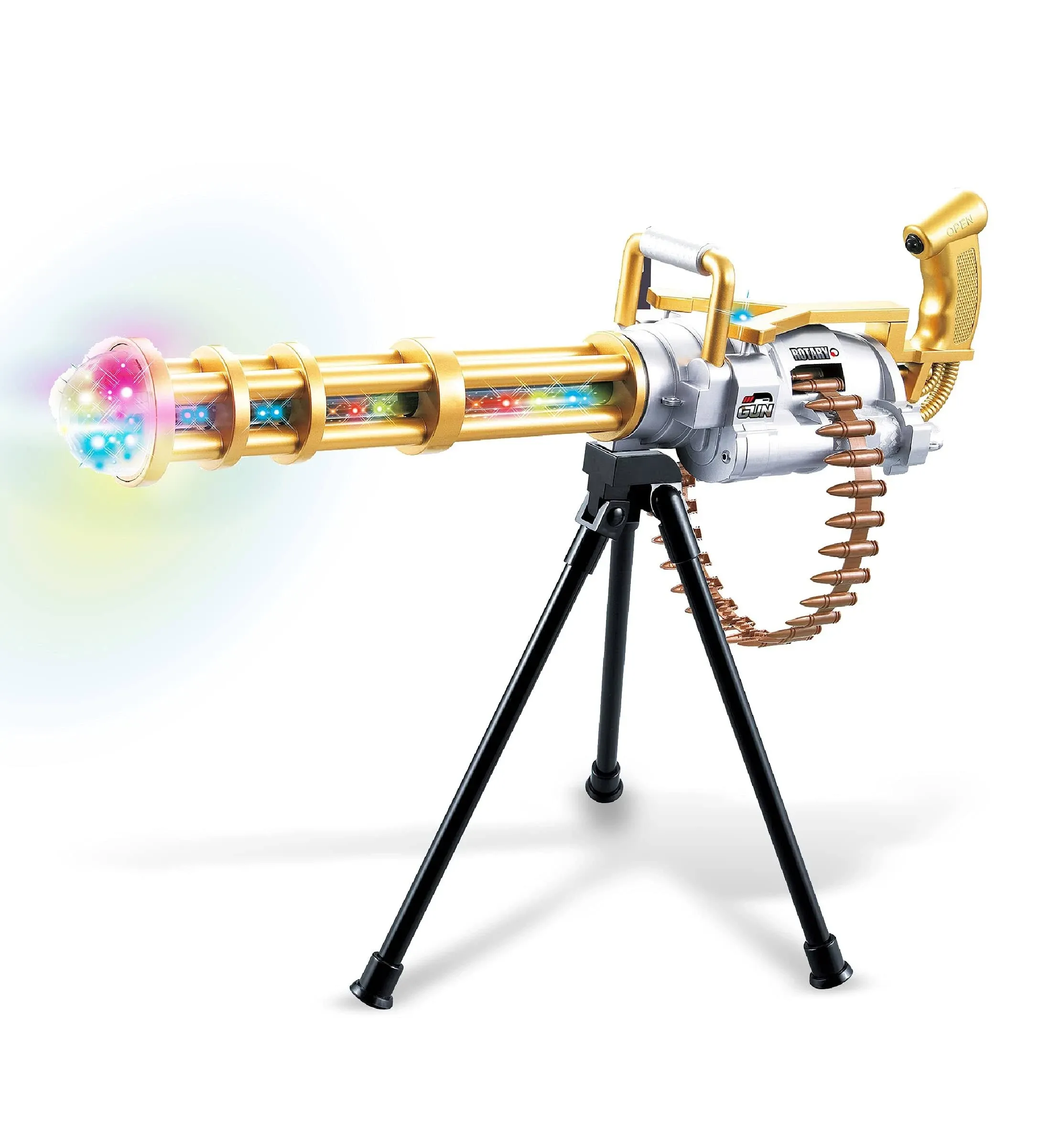 Mozlly Light Up Rotating Gun Toy with Tripod - Realistic Toy Rifle Guns That Make Noise, Flashing LEDs, Lights and Sound Toy Gun for Dress Up Military Pretend Play Accessory, Colors Vary - 23 Inches