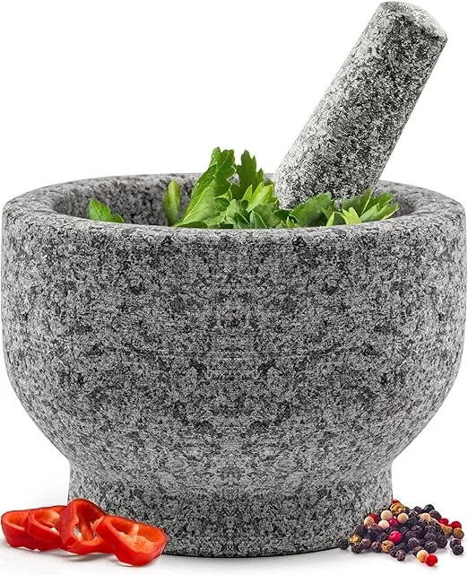 Heavy Duty Natural Granite Mortar and Pestle Set, Expertly Carved, Make Fresh Guacamole at Home, Solid Stone Grinder Bowl, Herb Crusher, Spice Grinder, Unpolished Grey, 1.5 Cup, GreyHeavy Duty Natural Granite Mortar and Pestle Set, Expertly Carved, Make 