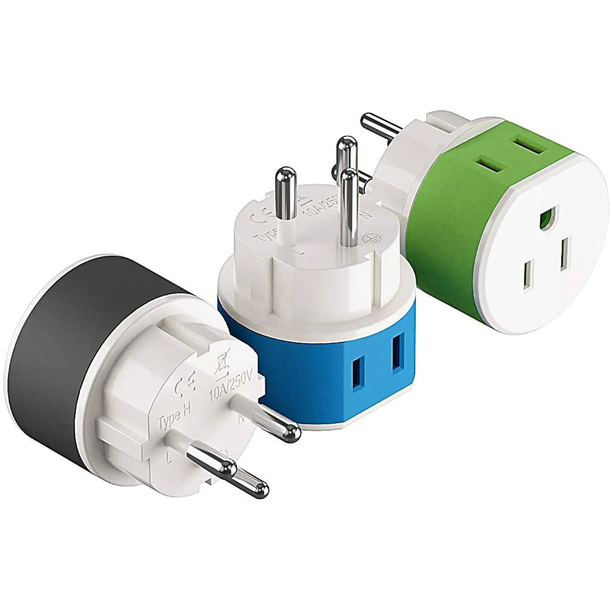 OREI Israel, Palestine Power Plug Adapter with 2 USA Inputs - Travel 3 Pack - Type H (US-14) Safe Grounded Use with Cell Phones, Laptop, Camera Chargers, CPAP, and More