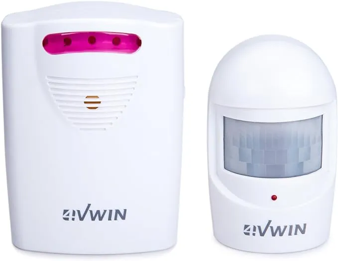 4vwin Wireless Home Security Driveway Alarm 1 Receiver and 1 PIR Motion Sensor Detector Infrared Alert System Kit