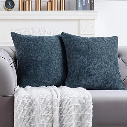 Anickal Midnight Blue Pillow Covers 20x20 Inch Set of 2 Solid Rustic Farmhouse Decorative Throw Pillow Covers Square Cushion Case for Home Sofa Couch Decoration