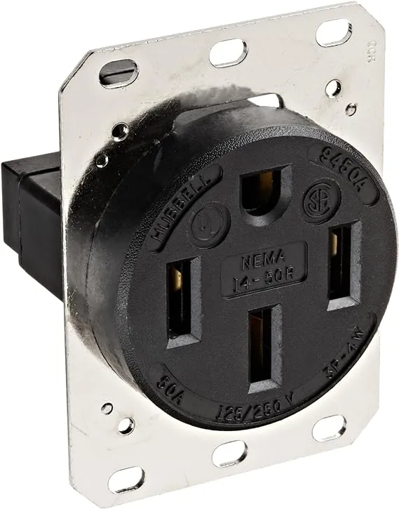 Hubbell Wiring Device-Kellems 50 A, Industrial, Receptacle, Black, No Tamper Resistant HBL9450A - 1 Each