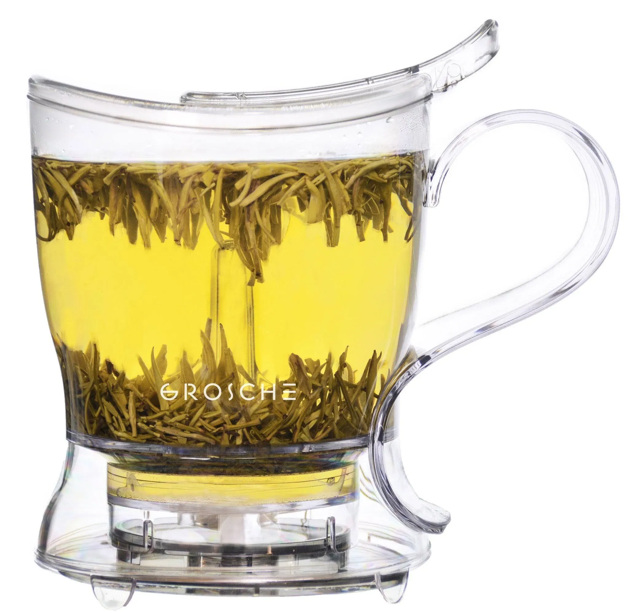 GROSCHE Aberdeen Tea Infuser Teapot & Smart Tea Maker - BPA-Free| Easy Brew | Easy Clean Steeper | Loose Leaf Brewing - Stylish Design | 17.7 fl oz - 14 oz | Stainless Steel Vacuum Insulated Mug