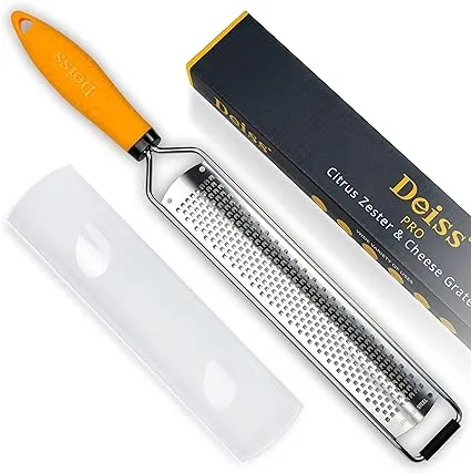 Deiss Pro Citrus Zester & Cheese Grater Parmesan Cheese Lemon, Ginger, Garlic, Nutmeg, Chocolate, Vegetables, Fruits - Razor-Sharp Stainless Steel