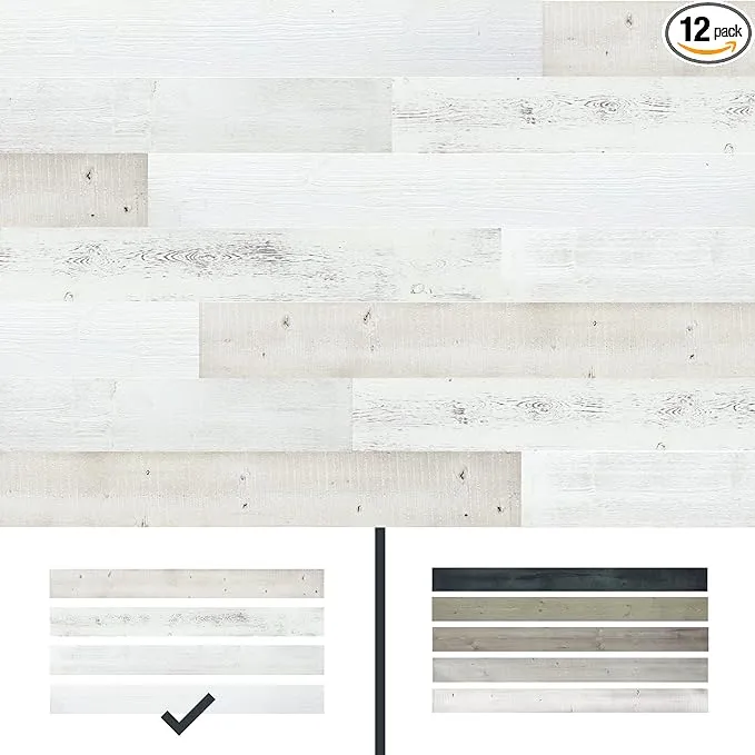 Urban Decor Wood Panels for Wall, Easy Peel and Stick Reclaimed Barn Wood Accent Planks for Kitchen Island Bedroom Doorways Backsplash (White Wash)