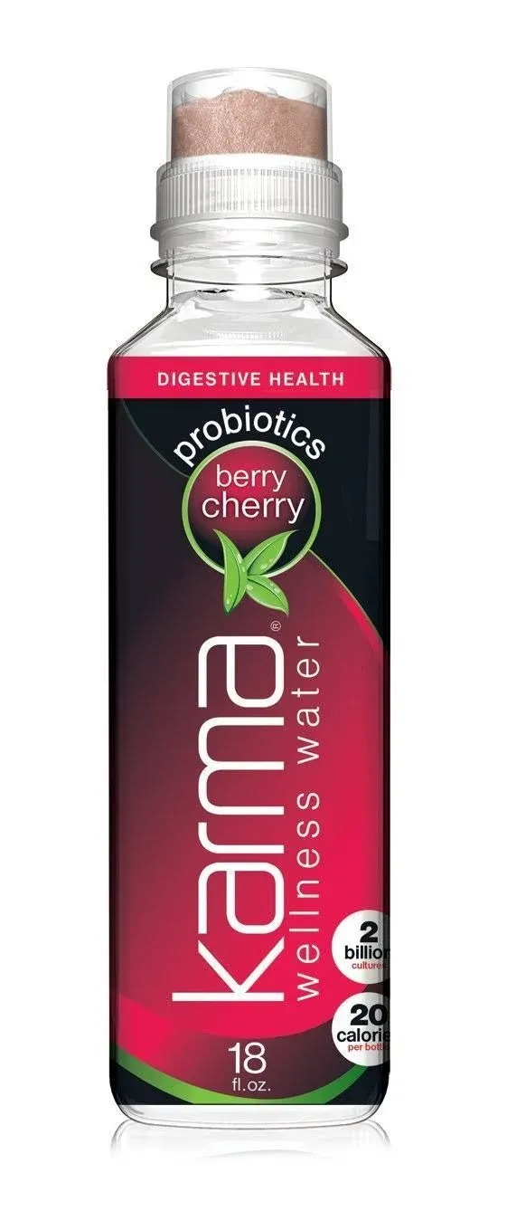 Karma Wellness Flavored Probiotic Water, Berry Cherry, 18 fl oz (Pack of 12), Su