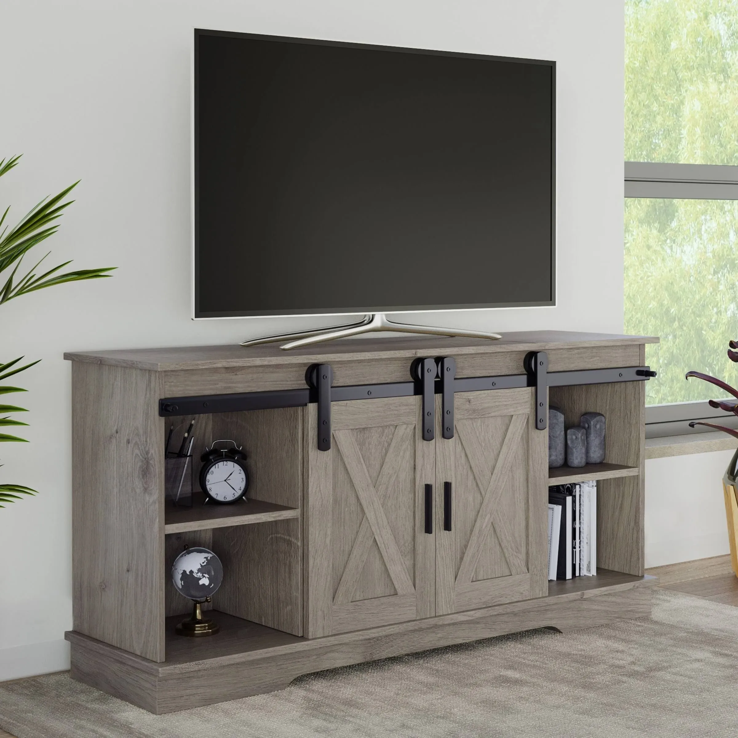 Lavish Home 65-inch TV Stand, Gray Woodgrain