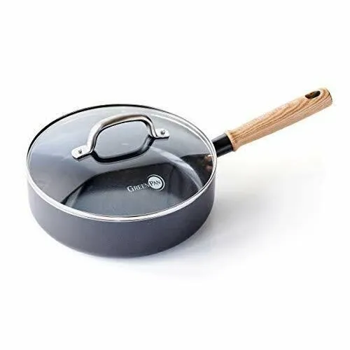 GreenPan Hudson Healthy Ceramic Nonstick Saute Pan with Lid 3qt Black