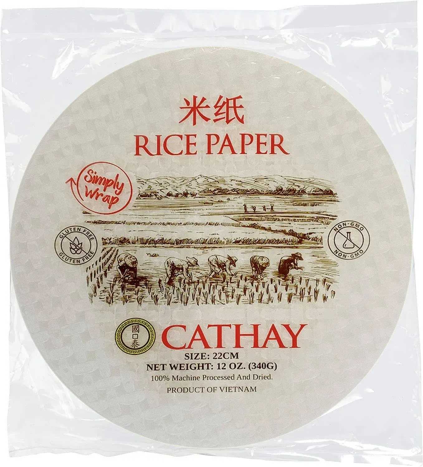 Cathay Fresh Spring Roll Rice Paper Wrappers, Rice Paper Wrappers for Fresh Rolls-25 Sheets, Non-GMO, Gluten-Free, Low Carb, Vietnamese Summer Wrap with Natural Ingredients, Veggie Wrap (Round, 25cm)