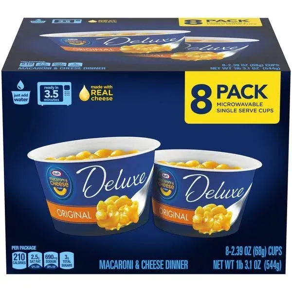 Kraft Deluxe Macaroni & Cheese Dinner, Original, 8 Pack - 8 pack, 2.39 oz cups