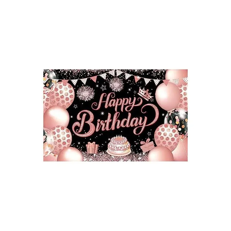 YinQin 180x120 cm Black Rose Gold Happy Birthday Party Backdrops Cloth 71x47 ...