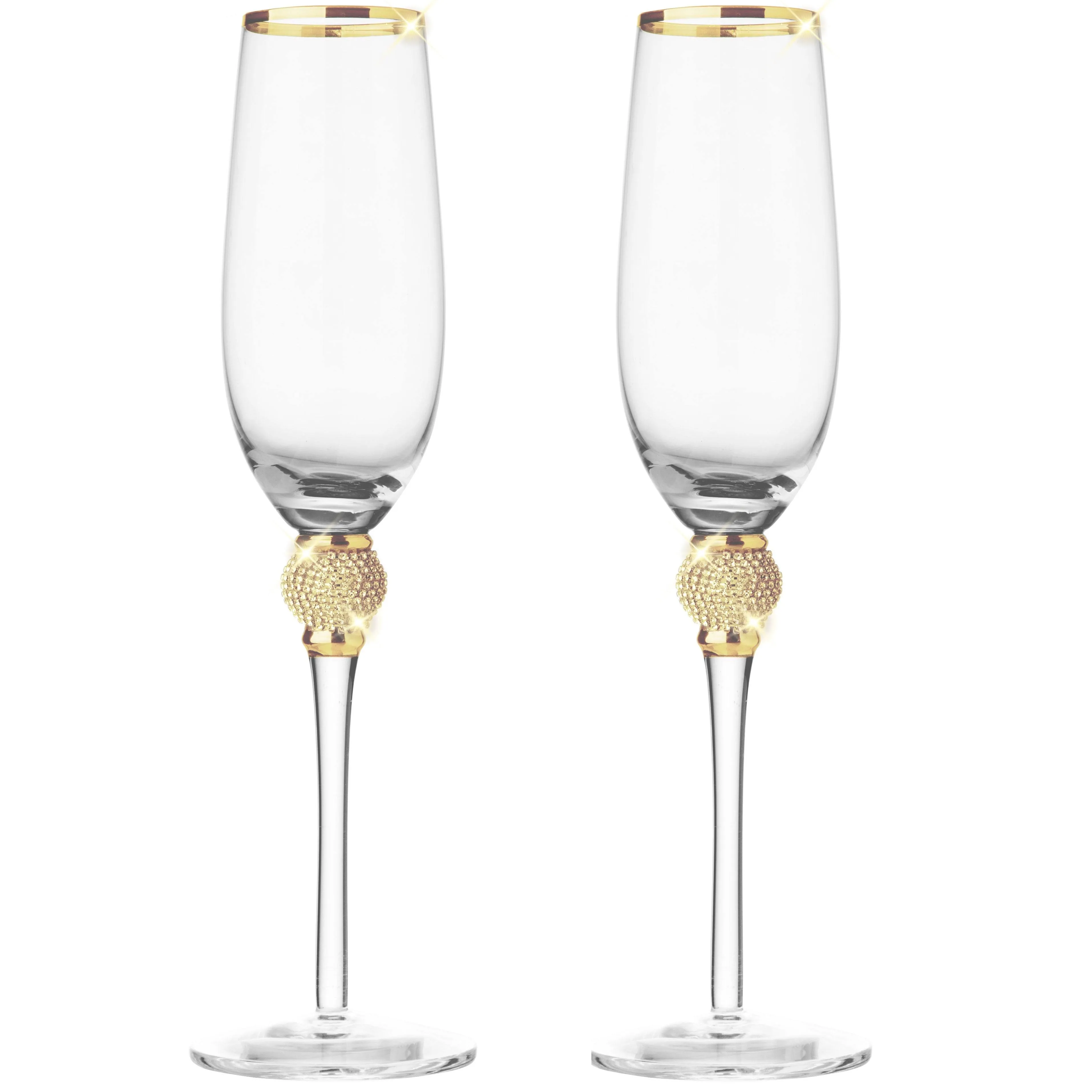 Berkware Luxurious Champagne Flutes with Dazzling Rhinestone Design and Gold Tone ...