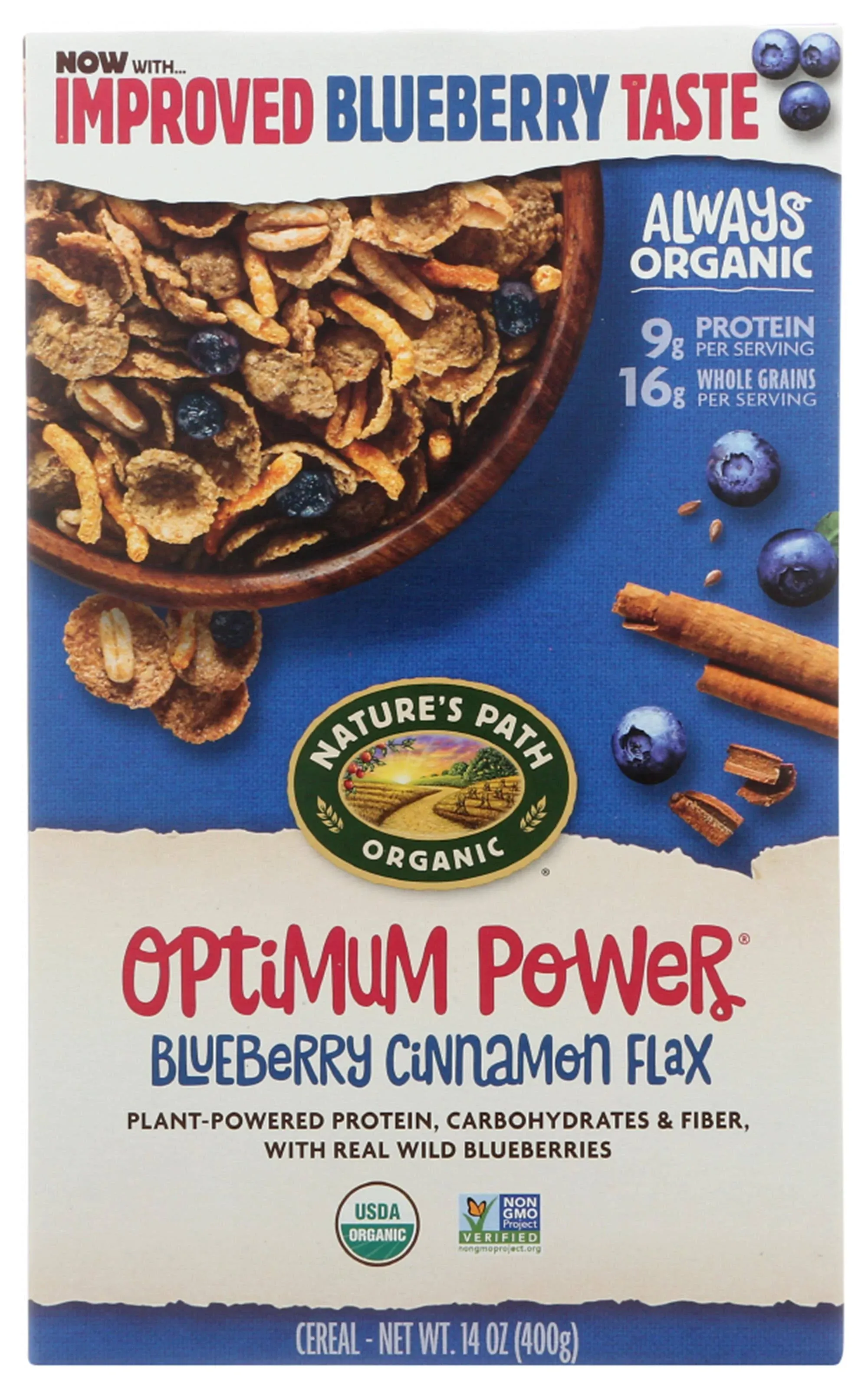 Nature's Path Organic Optimum Power Cereal, Blueberry Cinnamon Flax - 14 oz