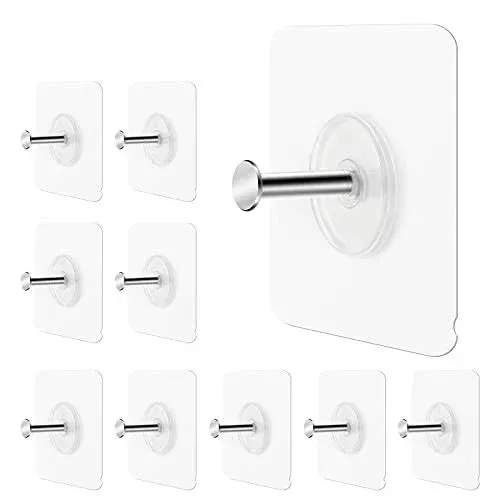 Wall Hooks 13.5lbsmax Transparent Reusable Adhesive Hooks Waterproof And Oilpr