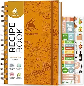 Clever Fox Recipe Book Spiral – Make Your Own Family Cookbook – Blank Recipe Notebook Organizer – Empty Cooking Journal to Write In Recipes – Medium Size, 6.3”x8.3”, Hardcover (Orange)