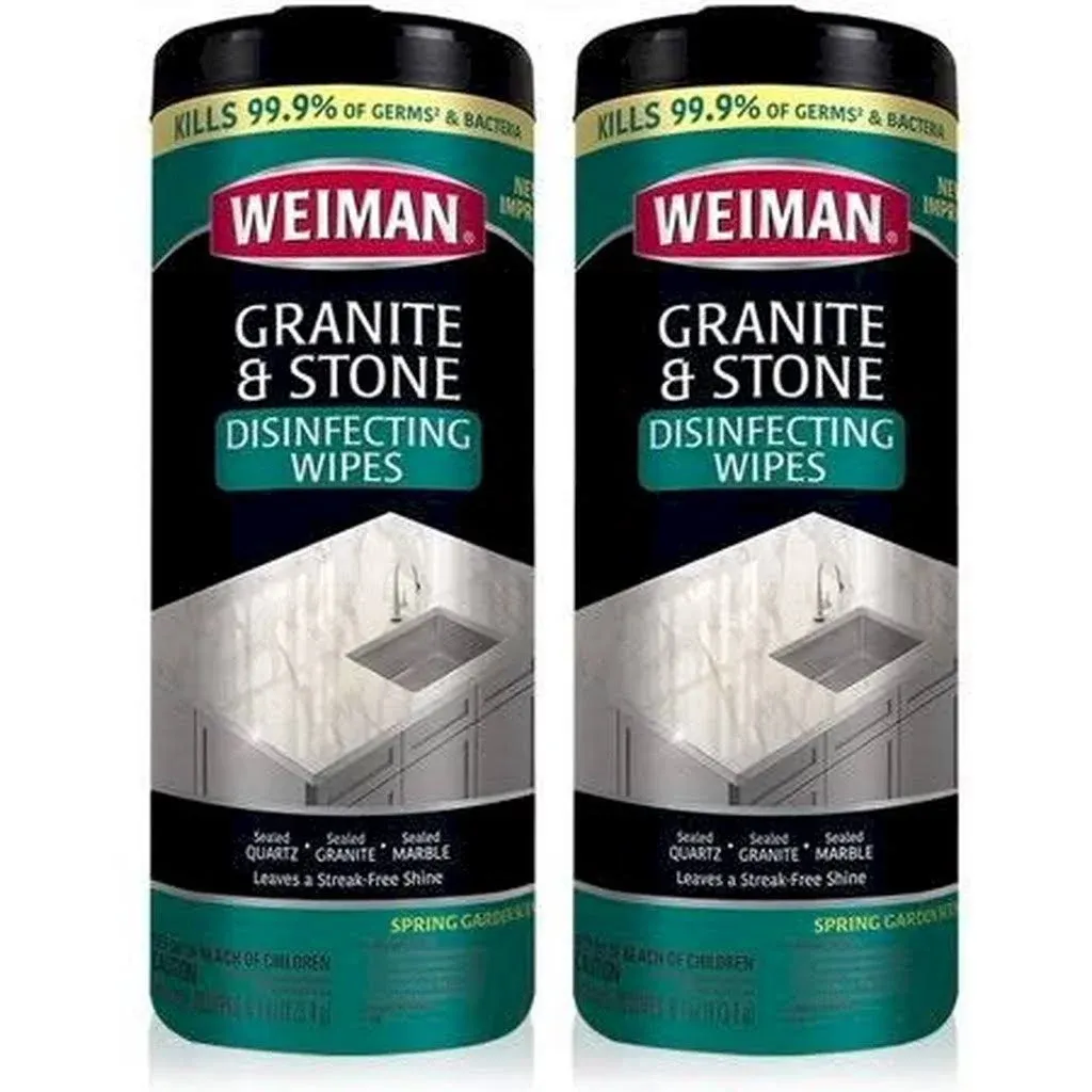 Weiman Granite Disinfectant Wipes - 30 Wipes - 2 Pack - Disinfect Clean and Shin