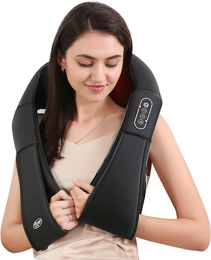 Careboda Shiatsu Neck and Back Massager with Soothing Heat, Electric Shoulder Massage 8 Nodes Deep Tissue 3D Kneading Massages for Pain Relief, Gifts for Man, Woman, Friends, Parents Gray