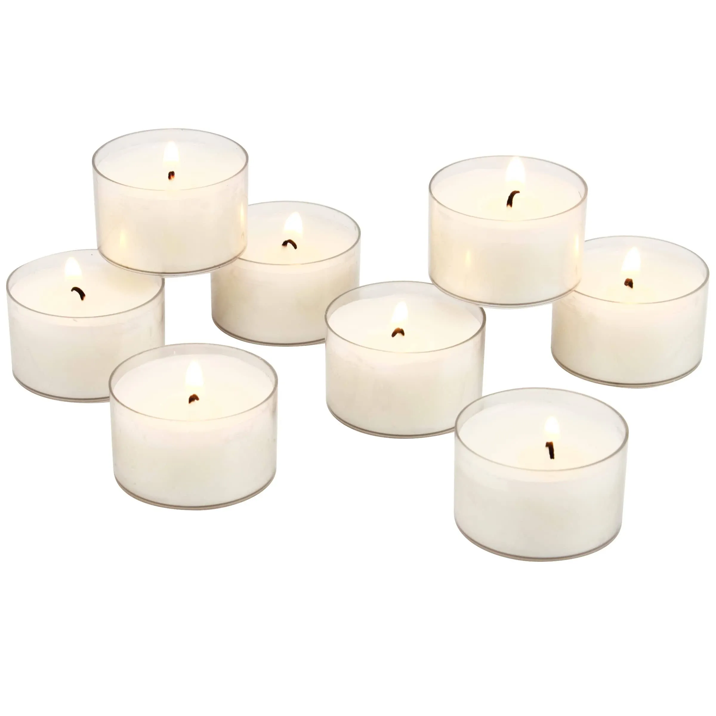 Stonebriar Unscented Long Burning Clear Cup Tealight Candles with 6-7 Hour Burn, 48 Pack, White