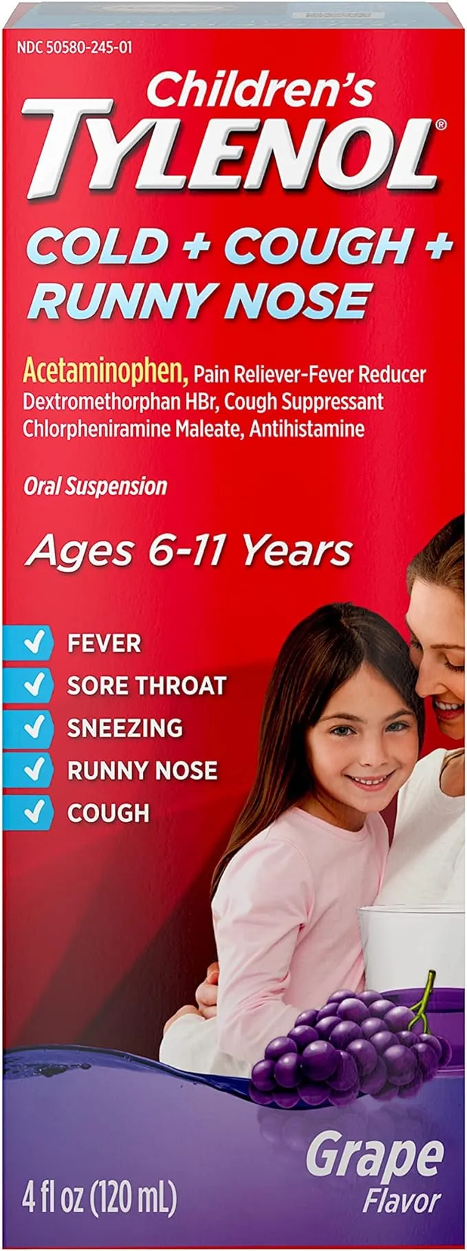 Children's TYLENOL Cold + Cough + Runny Nose Oral Suspension, Grape, 4 Fl. Oz