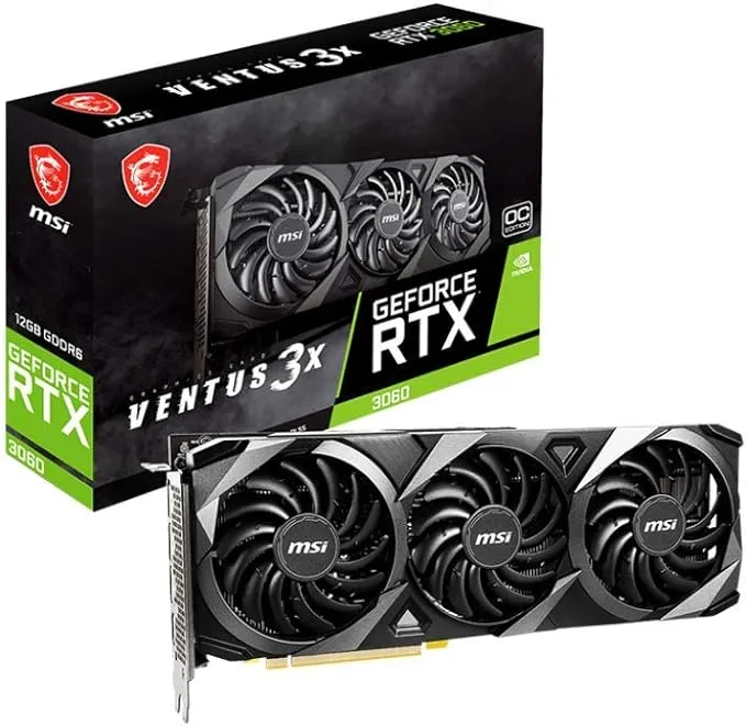 MSI Gaming GeForce RTX 3060 12GB 15 Gbps GDRR6 192-Bit HDMI/DP PCIe 4 Torx Triple Fan Ampere OC Graphics Card (RTX 3060 Ventus 3X 12G OC)