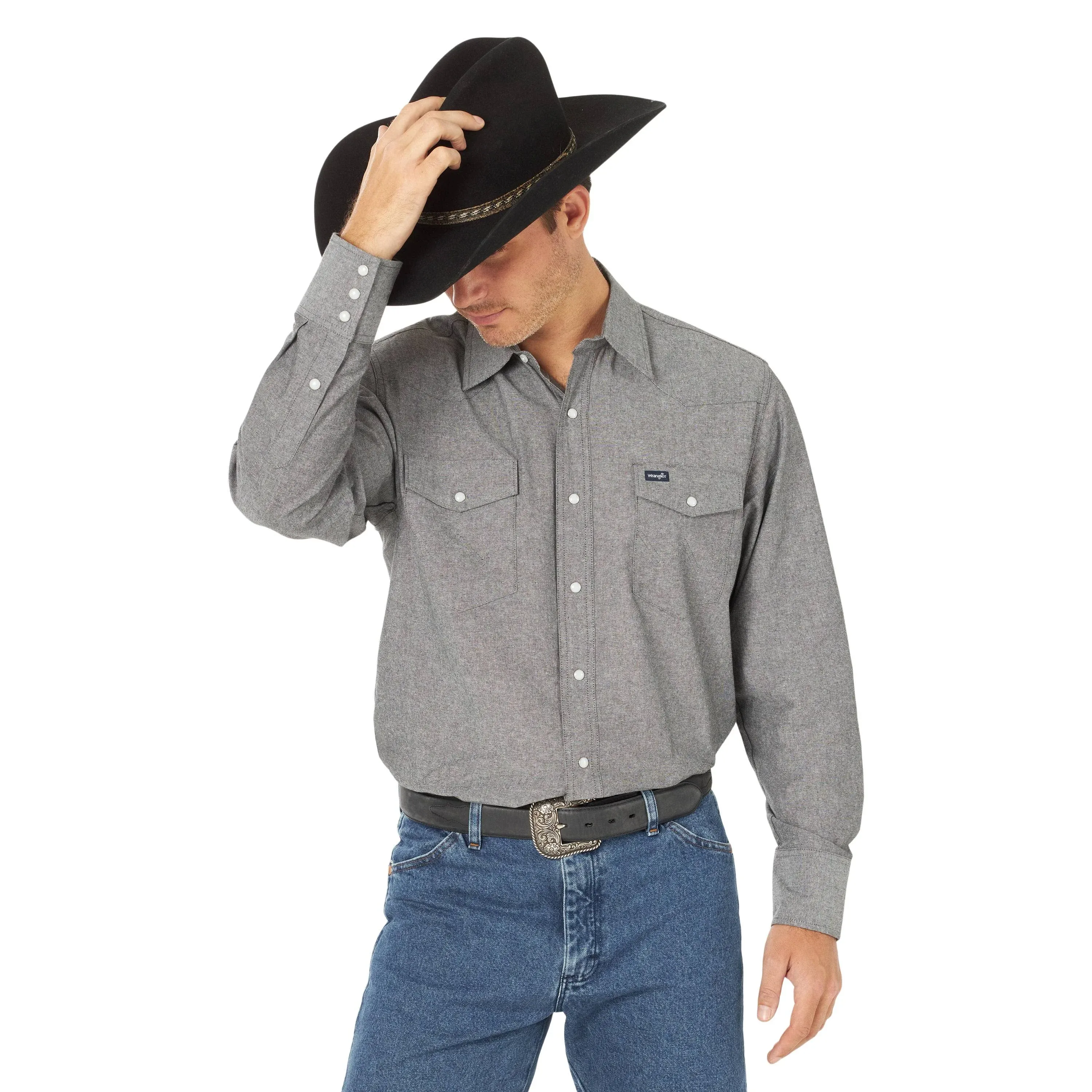 Wrangler Mens Classic Moonless Night Long Sleeve Chambray Work Shirt