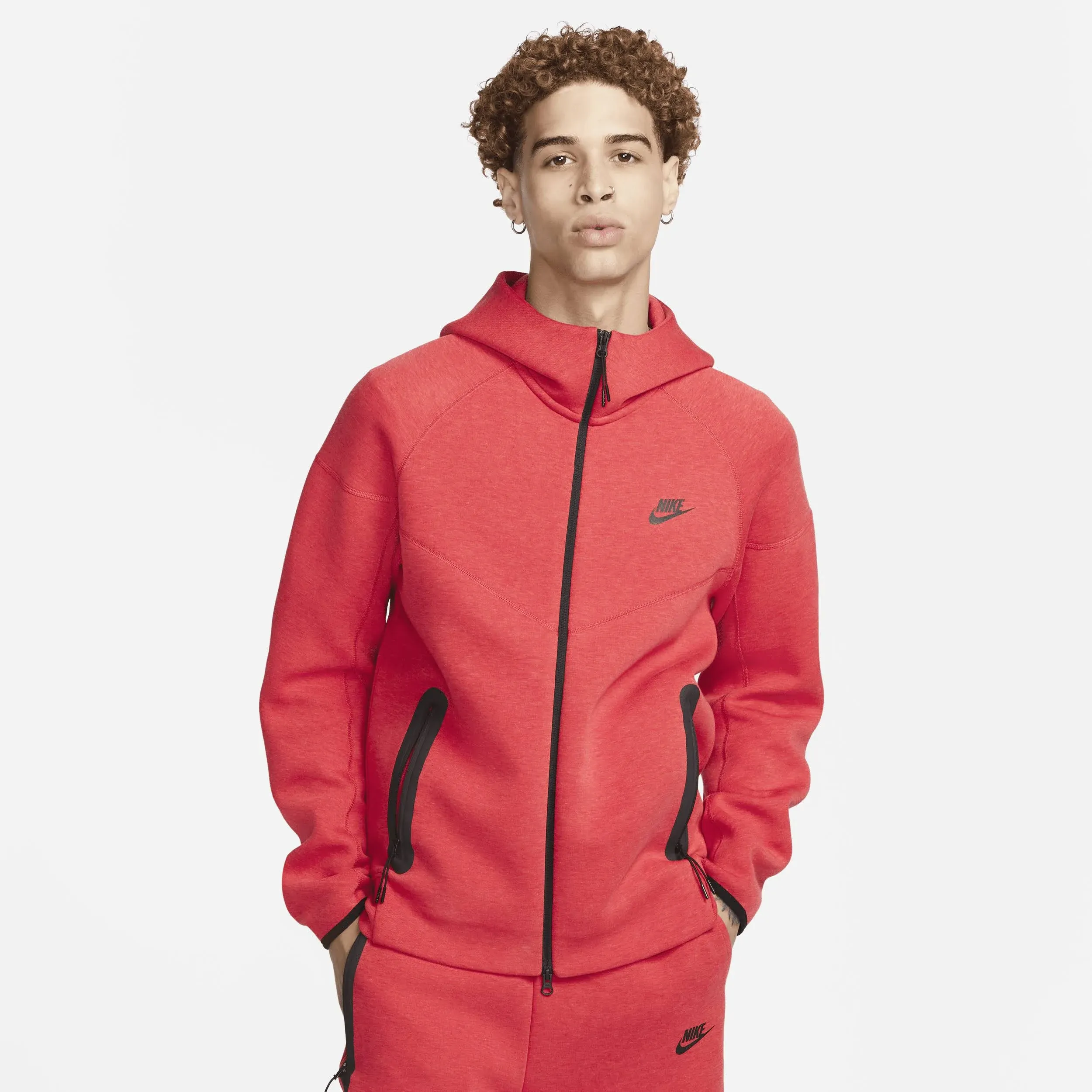 Nike Men's Tech Fleece Full-Zip Windrunner Hoodie, Large, University Red